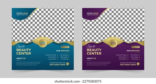 Modern Spa Beauty Center social media post, Digital marketing promotion ads sales and discount web banner vector template design