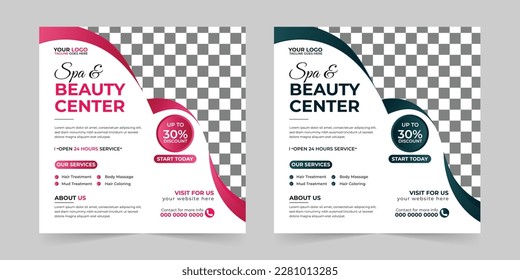 Modern Spa Beauty Center social media post, Digital marketing promotion ads sales and discount web banner vector template design