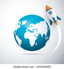 Modern space rocket with flat design