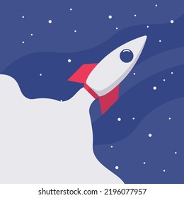 Modern space rocket flying in space illustration with flat design