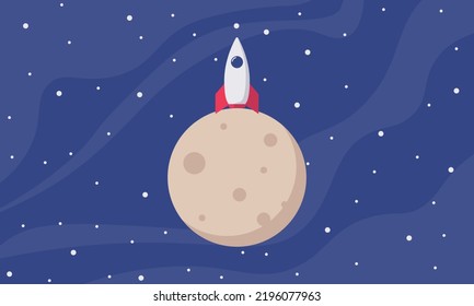 Modern space rocket flying in space illustration with flat design