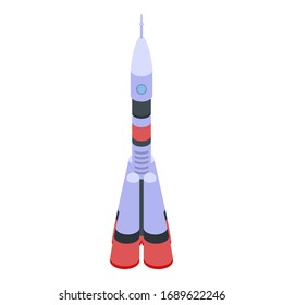 Icono moderno del cohete espacial. Isométrico del moderno icono vectorial espacial para el diseño web aislado en fondo blanco