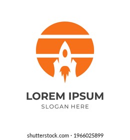 modern space rocket logo concept with flat orange color style