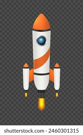 Modern space rocket with two thrusters flying in space, illustration