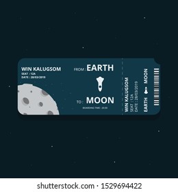 Modern space tour ticket design with boarding time and passenger name.Space tour from...