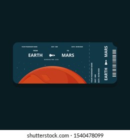 Modern space tour ticket design with boarding time and passenger name.Space tour from earth to mars ticket.Vector Illustration EPS.10