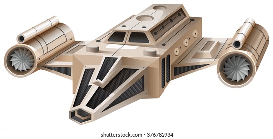 Modern spaceship flying on white background illustration