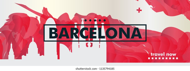 Modern Spain Barcelona skyline abstract gradient website banner art. Travel guide cover city vector illustration