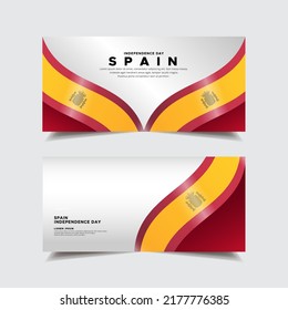 Modern Spain Independence Day design banner vector with wavy flag