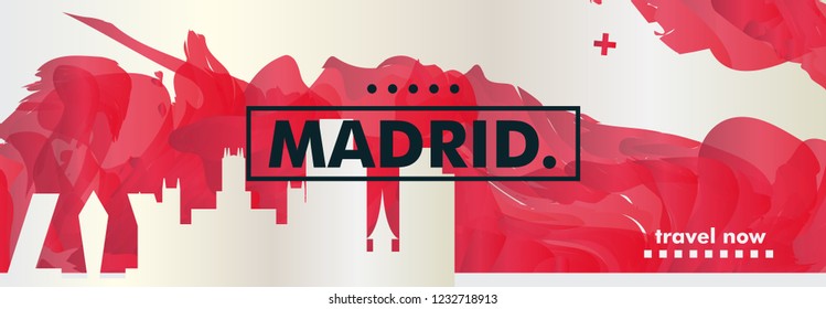 Modern Spain Madrid skyline abstract gradient website banner art. Travel guide cover city vector illustration