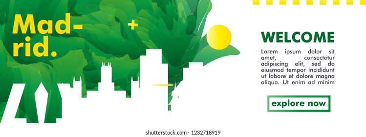 Modern Spain Madrid skyline abstract gradient website banner art. Travel guide cover city vector illustration