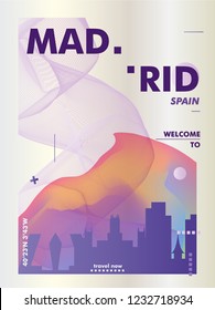 Modern Spain Madrid skyline abstract gradient poster art. Travel guide cover city vector illustration