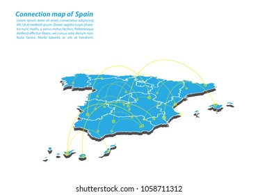 Modern of spain Map connections network design, Best Internet Concept of spain map business from concepts series, map point and line composition. Infographic map. Vector Illustration.