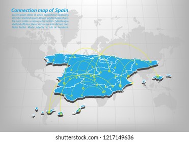 Modern of spain Map connections network design, Best Internet Concept of spain map business from concepts series, map point and line composition. Infographic map. Vector Illustration.