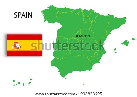Modern spain map flag. Silhouette map. Travel concept. Europe map vector. Vector illustration. Stock image.