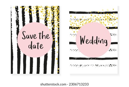 Modern Sparkle. Pink Branding Cover. Stripe Polka Element. Rose Abstract Magazine. Explosion Starburst Set. White Frame. Golden Festive Print. Golden Modern Sparkle