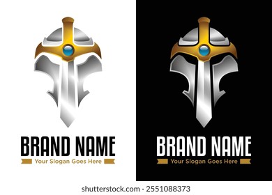 Espartano moderno y gladiador con diseño de logotipo de Ilustración vectorial de espada