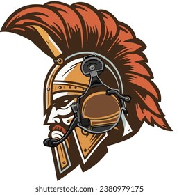modern spartan logo vector, spartan helmet logo. Modern Spartan with army headset.