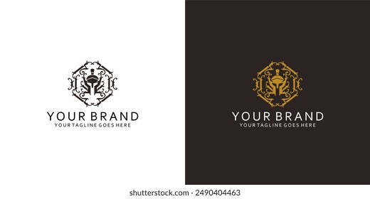 A modern Spartan logo with a visualization of classic modern ornamental elements that are luxurious, simple and elegant