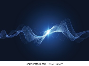 Modern speaking sound waves oscillating dark blue light, Abstract technology background. Vector illustration