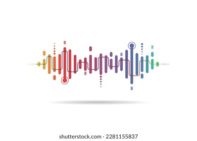 Olas de sonido de habla moderna oscilando la luz azul oscuro, fondo de tecnología abstracta. Ilustración del vector