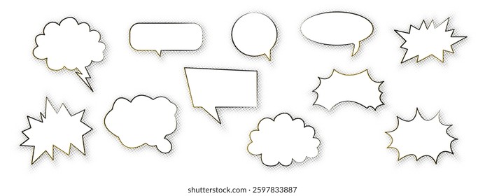 Modern speech bubble with halftone shadows. Emotional message with grunge texture. Dialogue box for comic books. Chat speech. Vector illustration.