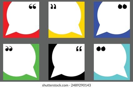 Modern Speech Bubble Quote Template Set. Editable Colorful Motivational and Inspirational Blank Bubble Frame for opportunities with Quotation Marks and Copy Space for Quotes. Isolated Stock Vector