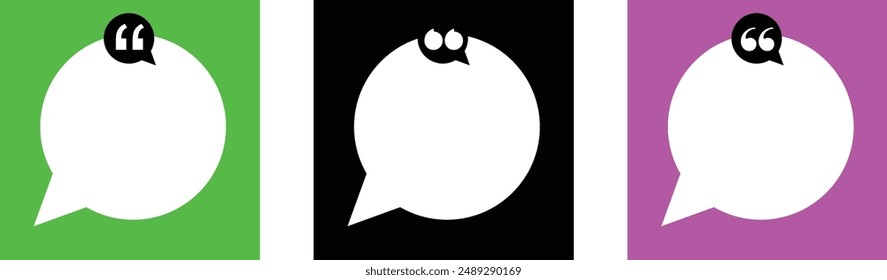 Modern Speech Bubble Quote Template Set. Editable Colorful Motivational and Inspirational Blank Bubble Frame for opportunities with Quotation Marks and Copy Space for Quotes. Isolated Stock Vector