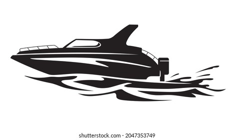 Modern Speed Boat, Sea Transport Silhouette