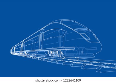 Modern Speed Train Concept. Vector Rendering Of 3d. Wire-frame Style