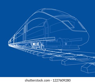 Modern speed train concept. Vector rendering of 3d. Wire-frame style