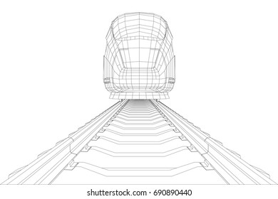 Modern speed train silhouette. Vector rendering of 3d. Wire-frame style