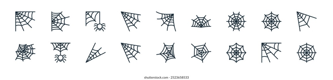 modern spider web icon pack. perfect for linear ui designs featuring vector spiderweb, spiderweb, spiderweb, and more icons for mobile and web apps.