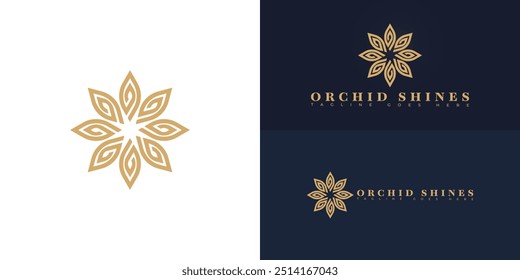 Logotipo moderno del Vector de la flor de la espiral en color dorado aislado en colores de fondo múltiples. El logotipo es adecuado para Plantillas de inspiración de diseño de logotipos de marcas de cosméticos y belleza.