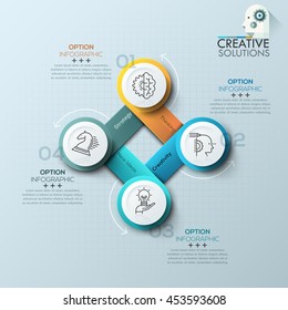 Modern spiral infographics options banner for 4 steps. Vector illustration. can be used for workflow layout, diagram, number steps, web design.