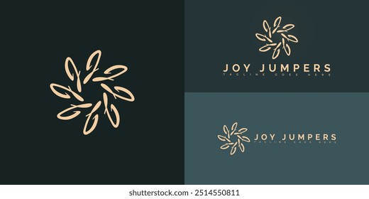 Modern spiral vector initial letter J or JJ logo in gold color isolated on multiple background colors. The logo is suitable for the dancing club community logo design inspiration templates.