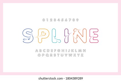 Modern splash effect lettering. Colorful abstract typeface design. Stylish outline rounded font. vector illustration. 