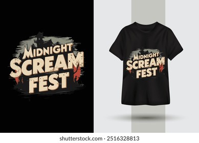 Modern spooky halloween illustration t-shirt design template