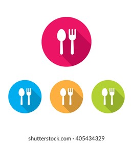 Modern Spoon and Fork or Restaurant Icon With Long Shadow