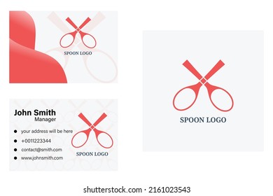 Diseño vectorial del logotipo del restaurante de cuchara moderna y diseño del logotipo de la ubicación de la comida y tarjeta de visita.