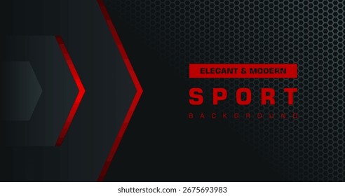 Modern sport background. Vector black background with arrows and metal pattern decoration. Creative and elegant geometric background