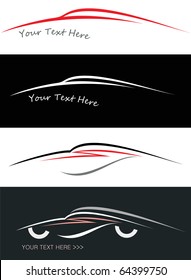 Modern sport car. Stylized vector illustration on black and white background. Emblem, isolated design element.