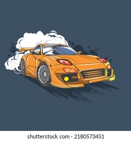 Modern sport car vector illustration running in rally race.Good for tshirt design.