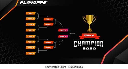 modern sport game tournament championship contest bracket board vector with gold champion trophy prize icon illustration background in tech theme style layout.