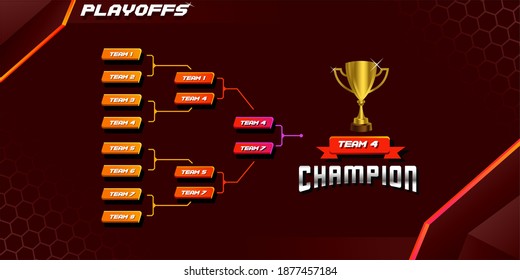modern sport game tournament championship contest bracket board vector with gold champion trophy prize icon illustration background in tech theme style layout.