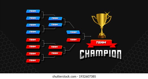 Modern Sport Game Tournament Championship Contest Bracket Board Vector With Gold Champion Trophy Prize Icon Illustration Background In Tech Theme Style Layout.