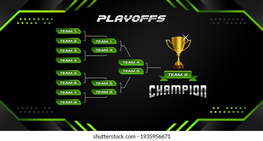 modern sport game tournament championship contest bracket board vector with gold champion trophy prize icon illustration background in futuristic tech theme style layout.