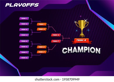 modern sport game tournament championship contest stage bracket board vector with gold champion trophy prize icon illustration background in tech theme style layout.