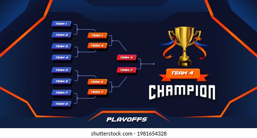 Modern Sport Game Tournament Championship Contest Stage Bracket Board Vector With Gold Champion Trophy Prize Icon Illustration Background In Tech Theme Style Layout.