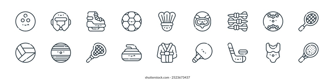 modern sport icon pack. perfect for linear ui designs featuring vector padel, swimsuit, hockey, table tennis, kimono, curling, lacrosse and more icons for mobile and web apps.